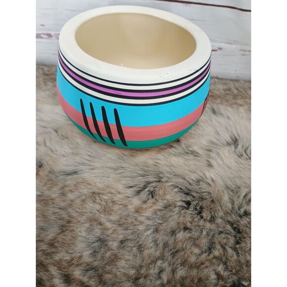 Tesa Hand Painted Southwestern-Style Western Ceramic Bowl With Multicolor Stripe - Picture 3 of 6